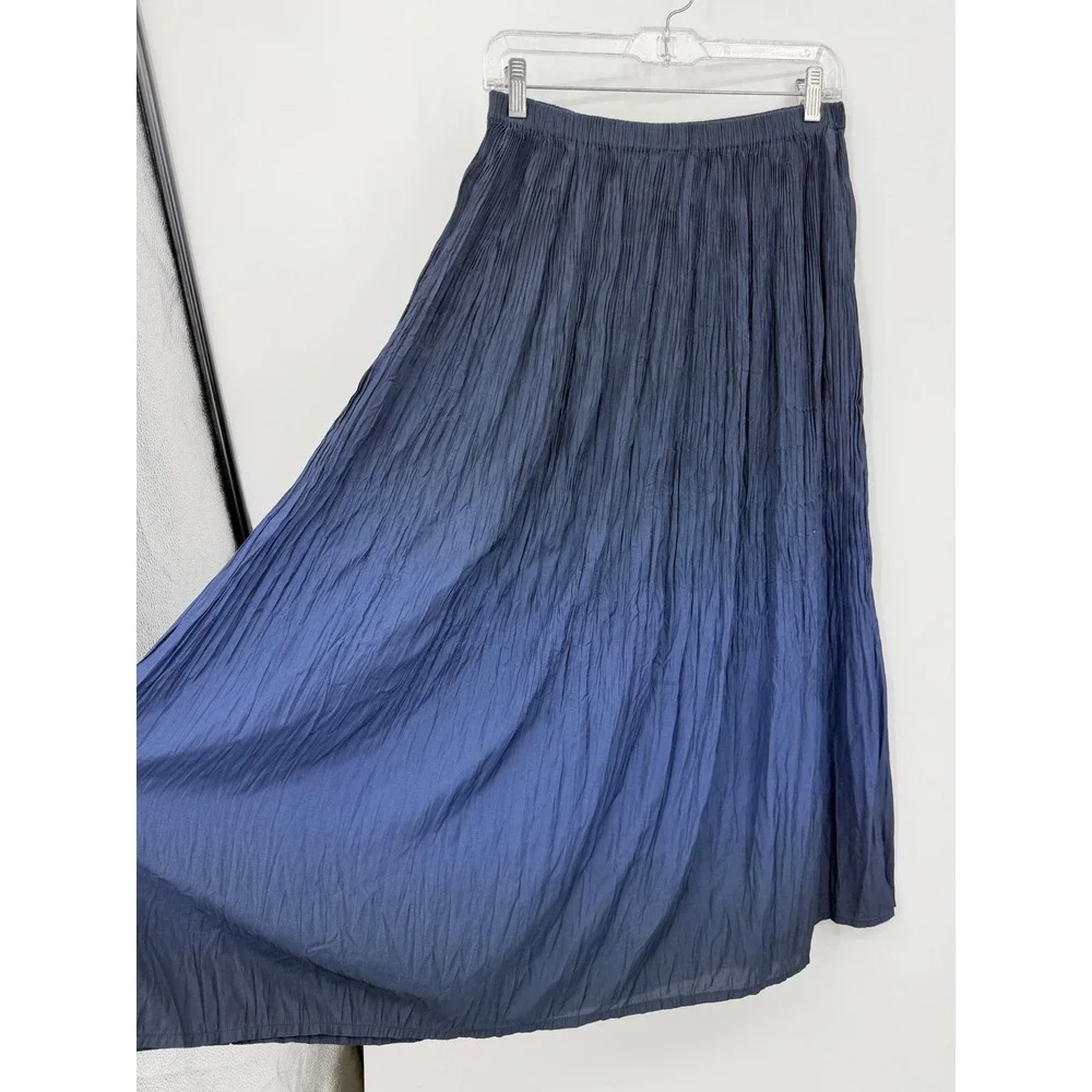 Uniqlo Ines de la Fressange Ombre‎ gradient crinkle Pleated Maxi Skirt M Navy